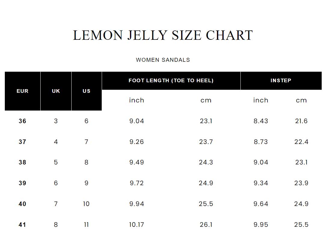 Lemon Jelly Women's Sandals Size Chart