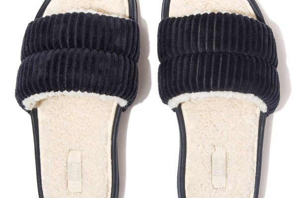 fitflop iqushion fleece lined corduroy slides navy 3