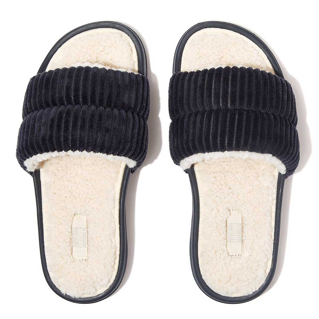 fitflop iqushion fleece lined corduroy slides navy 3