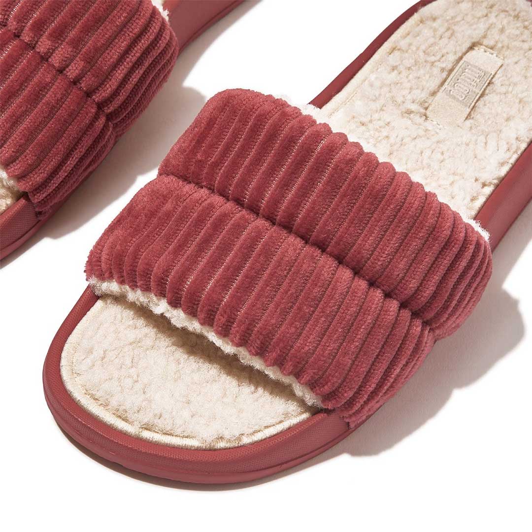 fitflop iqushion fleece lined corduroy slides red 3
